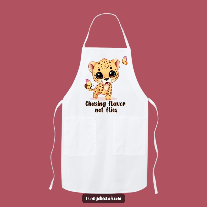 Funny Cheetah Cub Apron: Kitchen Fun with Cub Chasing Butterfly, Humorous Cooking Gift for Chefs