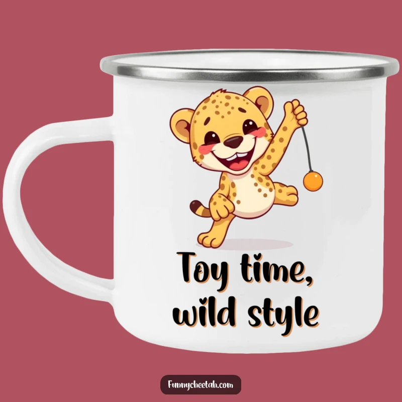 Funny Cheetah Camping Mug: Playful Leap Design, Durable & Hilarious Outdoor Gear