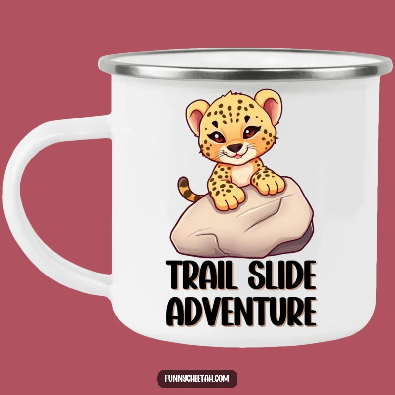 Funny Cheetah Cub Camping Mug: Rock Slide Cub, Rugged & Humorous Outdoor Adventure Gift