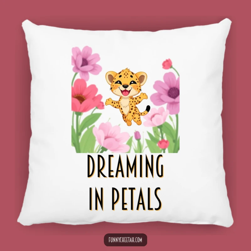 Funny Cheetah Cub Pillow: Soft Cushion with Joyful Flower Cub, Cozy & Humorous Accent