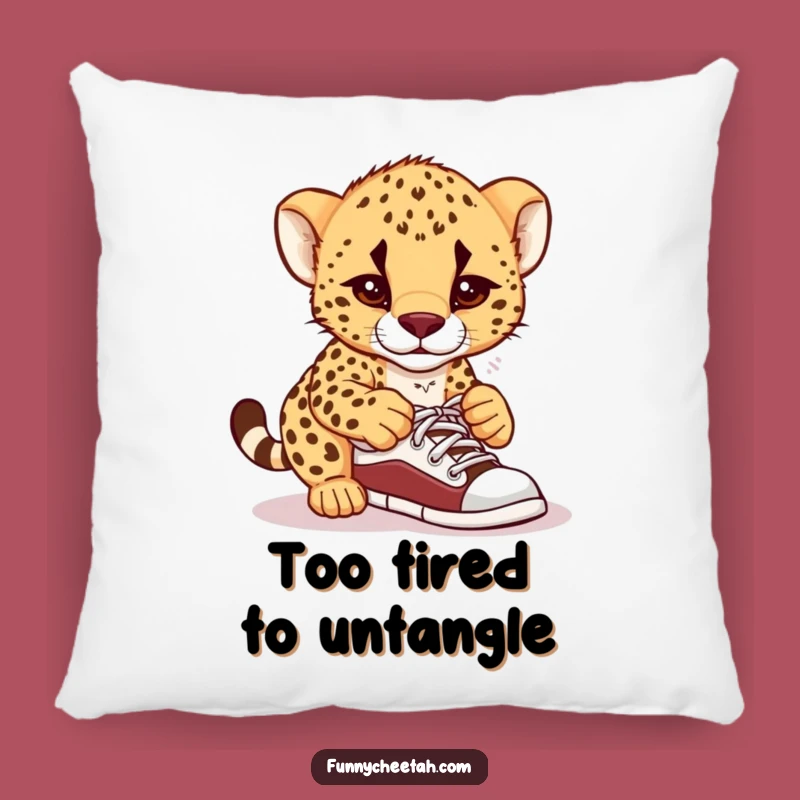 Funny Cheetah Cub Pillow: Soft Cushion with Confused Shoelace Cub, Cozy & Humorous Accent