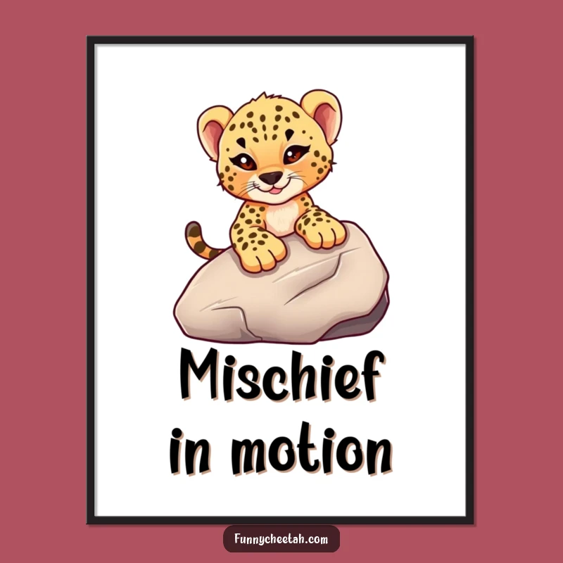 Funny Cheetah Cub Digital Art: Printable Rock Slide Cub, Instant Humorous Wall Decor