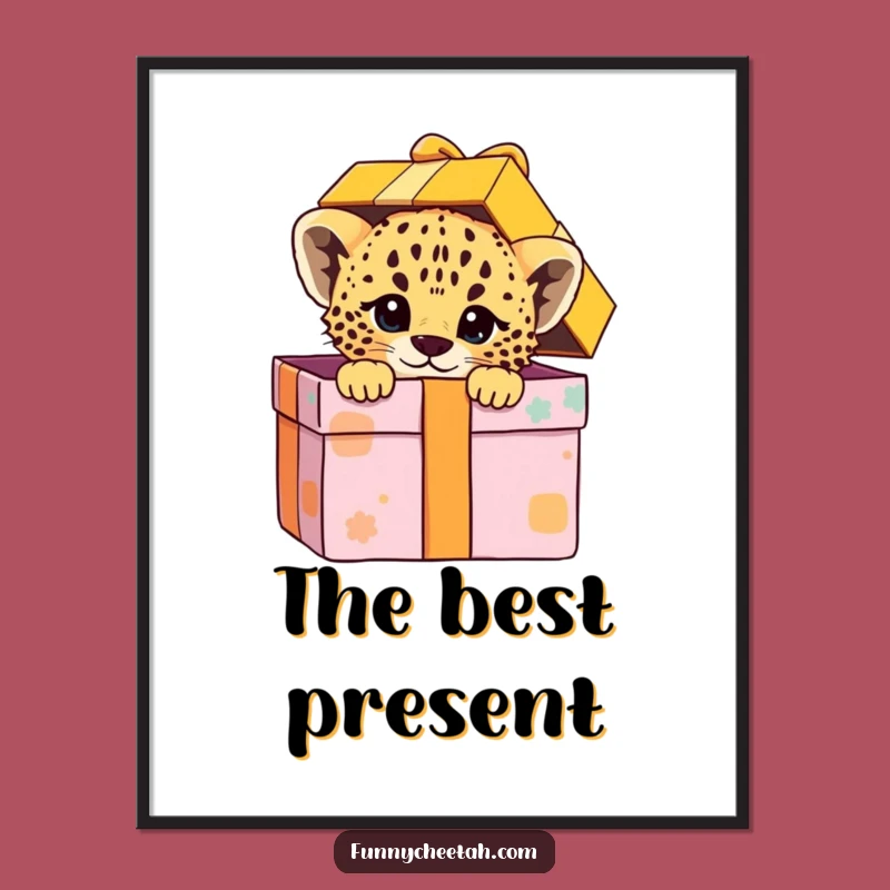 Funny Cheetah Cub Digital Art: Printable Gift Box Cub, Instant Humorous Wall Decor