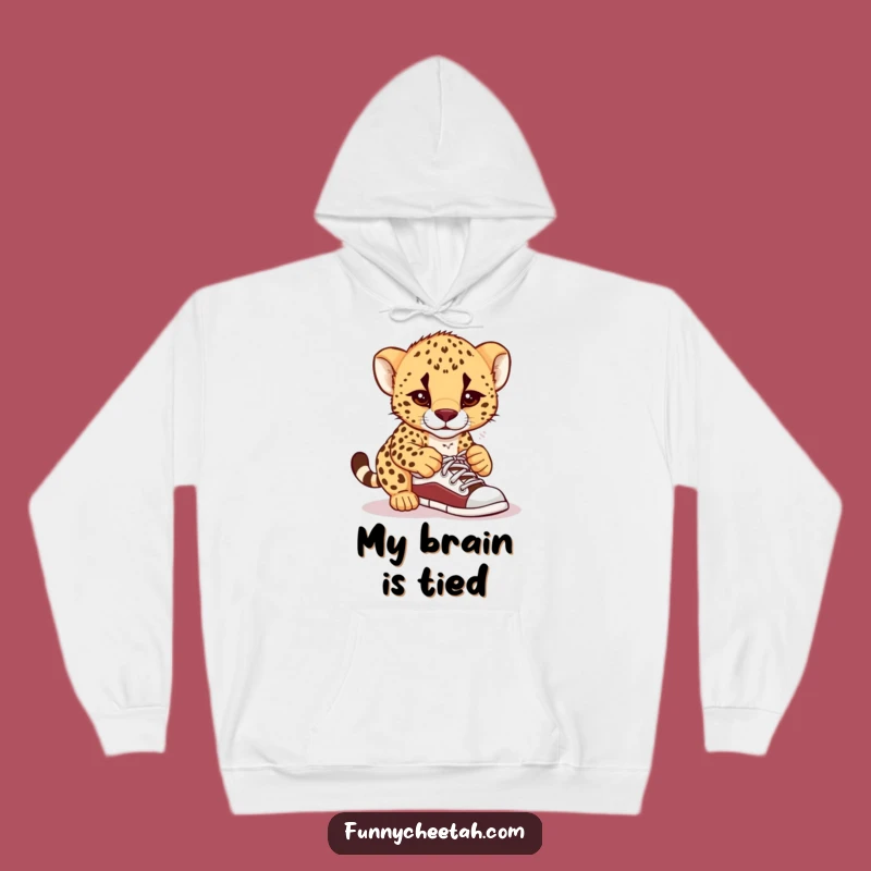Funny Cheetah Cub Hoodie: Cozy Cub's Shoelace Mishap, Warm & Humorous Gift for Comfy Chaos
