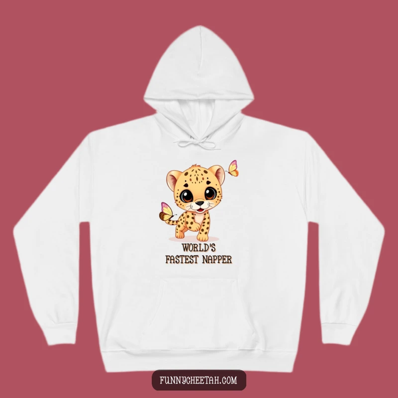 Funny Cheetah Cub Hoodie: Cozy Cub Chasing a Butterfly, Warm & Humorous Gift for Comfort Lovers