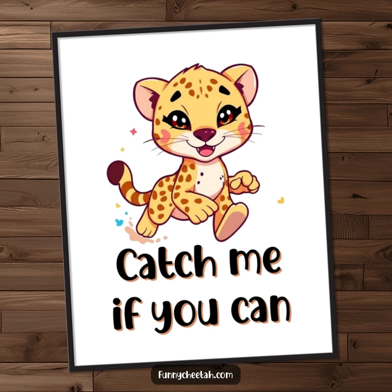 Free Printable Wall Art: A speedy cheetah winks mischievously, kicking up a cloud of colorful dust, full of attitude.