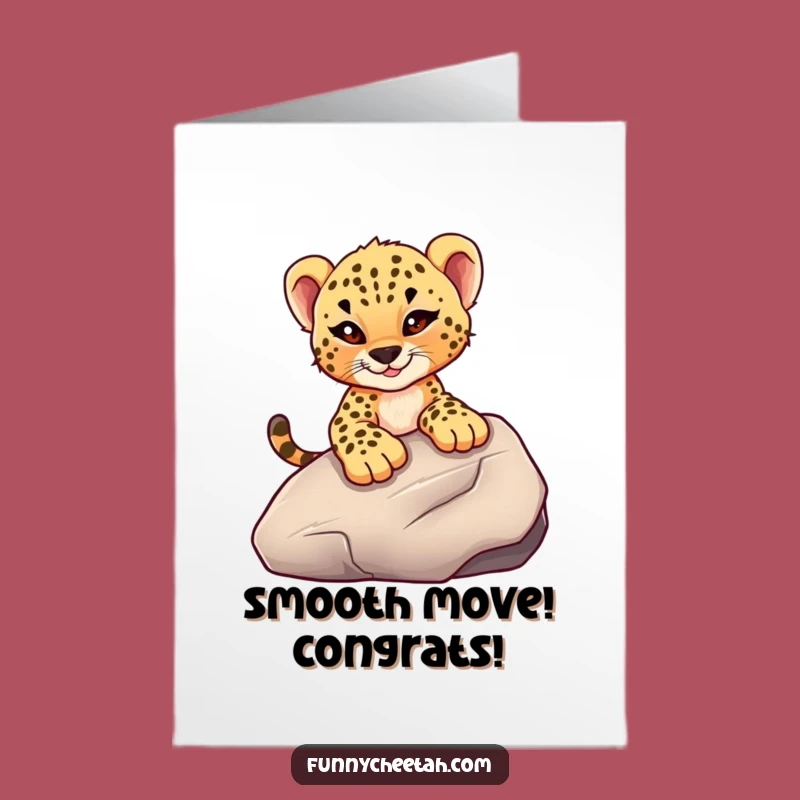 Free Printable Cheetah Cub Congrats Card: Mischievous Cub Sliding Rock Funny Downloadable Gift