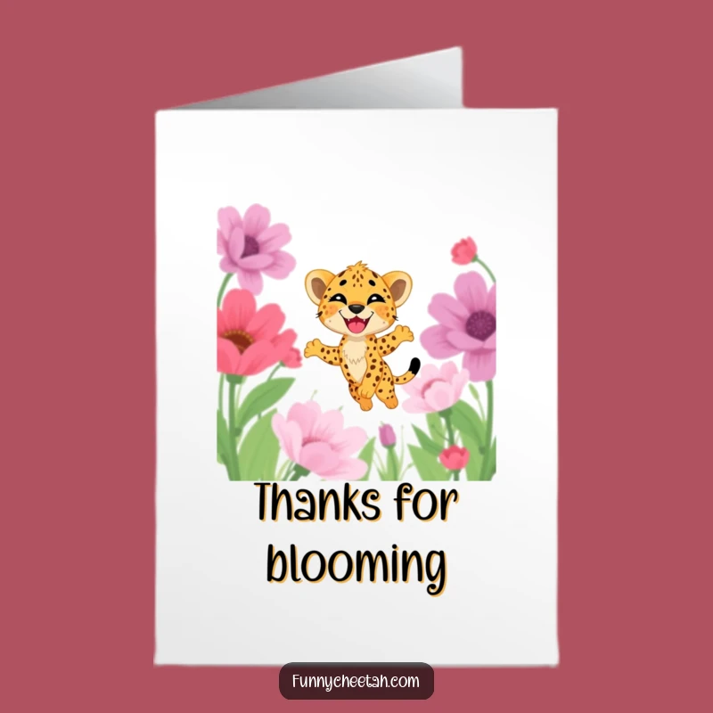 Free Printable Cheetah Cub Thank You Card: Happy Cub Flowers Funny Downloadable Gift