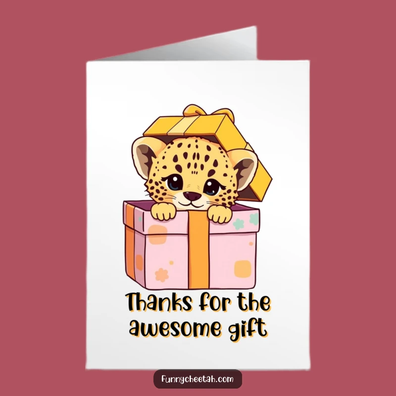 Free Printable Cheetah Cub Thank You Card: Cub in Gift Box Funny Downloadable Gift