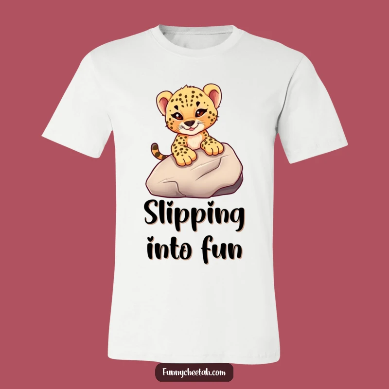 Funny Cheetah Cub T-Shirt: Mischievous Rock Slider, Humorous Apparel & Gift for Daredevils