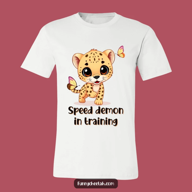 Funny Cheetah Cub T-Shirt: Playful Cub Chasing Butterfly, Adorable & Humorous Gift for All Ages