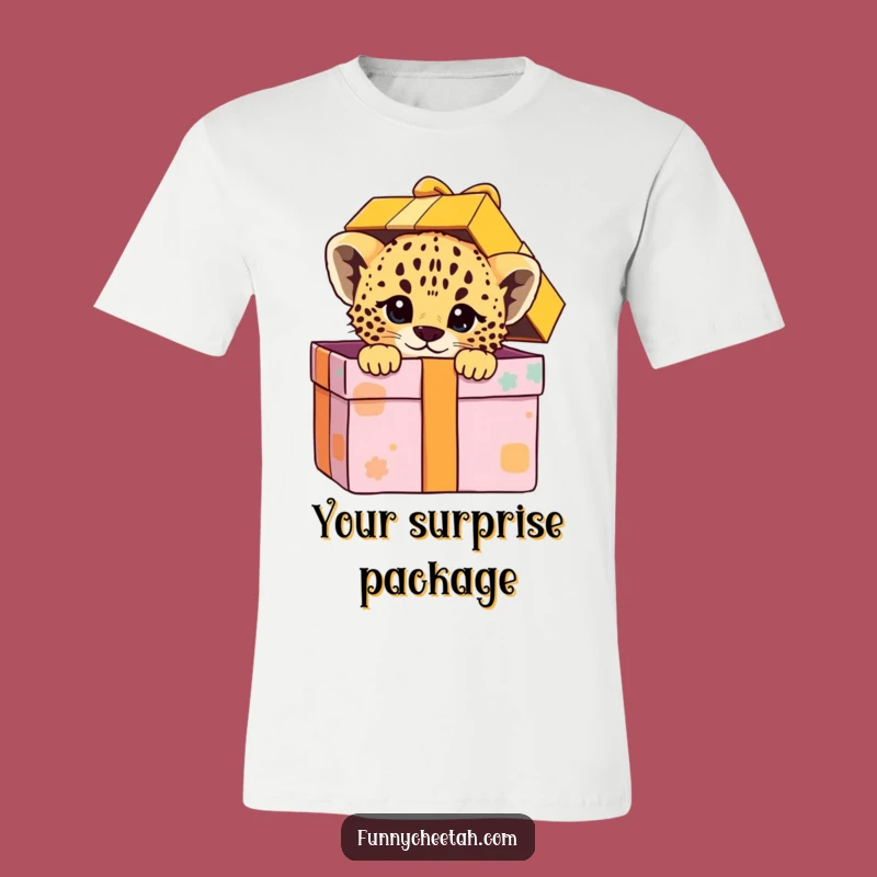 Funny Cheetah Cub T-Shirt: Gift Box Peek-a-Boo, Humorous Apparel & Playful Present