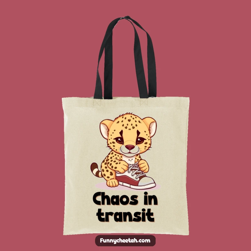 Funny Cheetah Cub Tote Bag: Confused Cub Tying Shoelaces, Practical & Humorous Shopping Bag